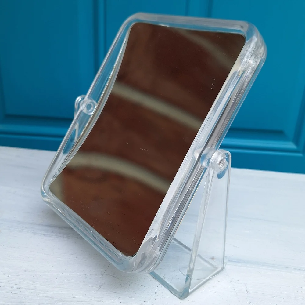 Lucite Mirror 10x Magnified Swivel Table Top Vanity Clear Acrylic Frame